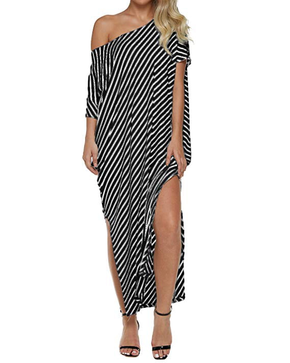 Women Maxi Dress Striped Long Dresses Casual Loose Kaftan Oversized Round  Neck Sundress | Walmart Canada